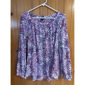 Talbots Plus Size‎ 2X Floral Blouse Purple Cottagecore Button Front Long Sleeve
